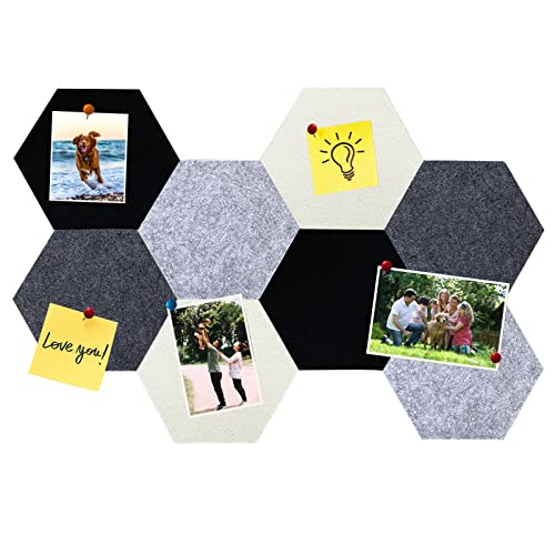 8Pcs Hexagon Felt Cork Board Tiles, Self Adhesive DIY Bulletin Board Pin Board for Office School Home Wall Decor Stickers Memos Photos Display (Gradual Grey) - color: A- Gradual Grey, size: Hexagon