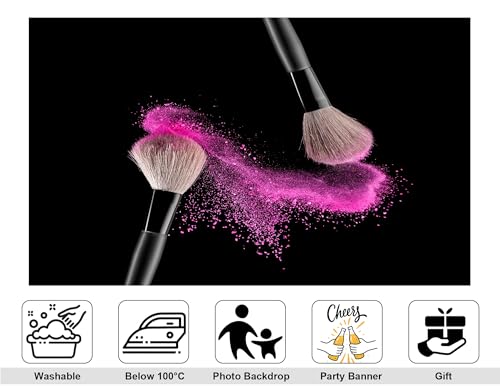 8x5ft Makeup Backdrop Pink Powder Brushes Photography Background for Party Beauty Salon Cosmetic Event Decorations Tapestry Photo Booth Props - size: 8x5ft
