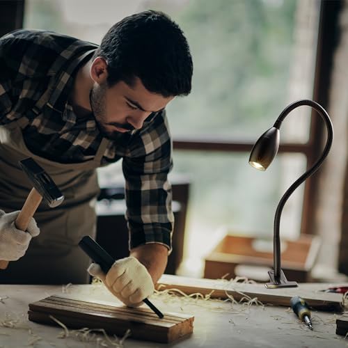 O'Bright Lumos - Versatile Clip-on Lamp: Zoomable Spotlight, Dimmable LED, Flexible Gooseneck, 4000K Light, 100% Metal Clamp - Ideal for Reading, Crafting, Work, and Headboards, Antique Brass - color: Antique Brass