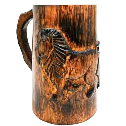 collectiblesBuy Hand-carved Antique Brown Lion Design Wooden Coffee Mug Rustic Tankard with Handle for Tea Wine Beer Ideal for Men Camping Travel Outdoor Use