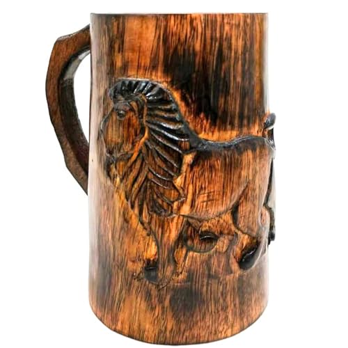 collectiblesBuy Hand-carved Antique Brown Lion Design Wooden Coffee Mug Rustic Tankard with Handle for Tea Wine Beer Ideal for Men Camping Travel Outdoor Use