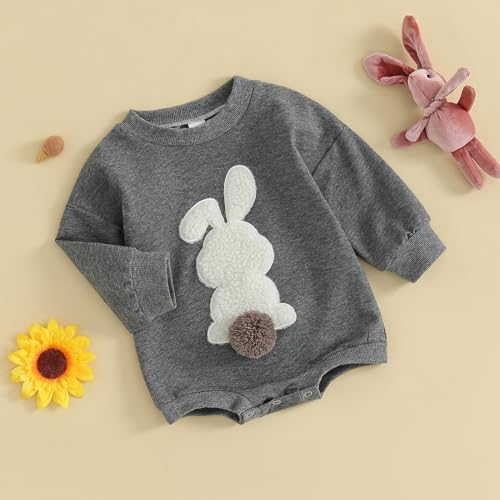 VISGOGO Newborn Infant Baby Boy Girls Oversized Romper Little Dude Sweater Onesie Coming Home Outfit Neutral Clothes - color: Grey-rabbit, size: 0-6 Months
