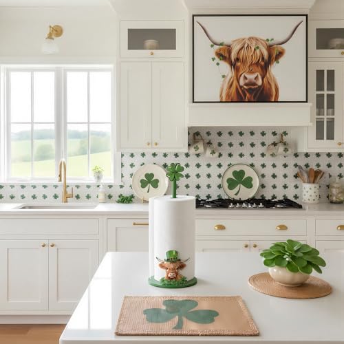 Namalu St. Patricks Day Highland Cow Paper Towel Holder Shamrock Highland Cow Kitchen Decor Kitchen Cute Paper Towel Holder Dispenser for Bedroom Toilet Countertop Decor - style: St. Patricks Day