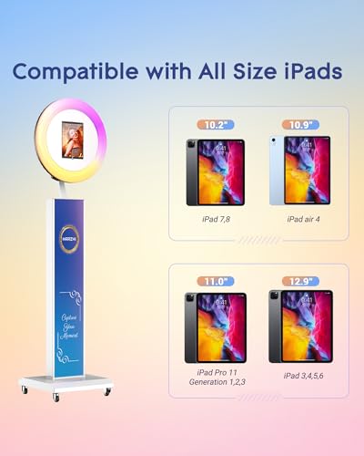 HARZHI Portable Photo Booth Compatible with iPad, Photo Booth Stand Shell, Perfect for Weddings and Parties, Free ChackTok Membership, Free Custom Logo, with Flight Case (White, Photobooth-Pro) - color: White