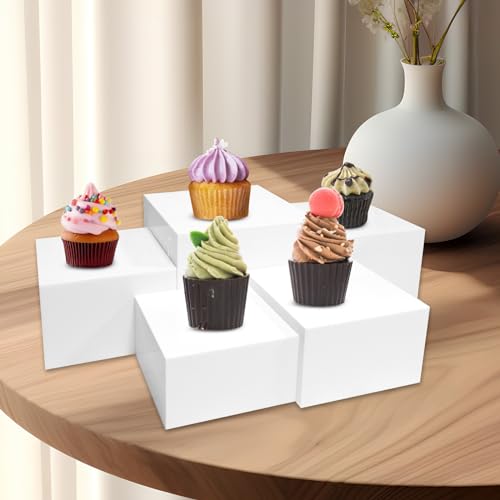 8 Pack Acrylic Risers for Display - Decorative Display Risers - White Acrylic Cubes with Hollow Bottoms