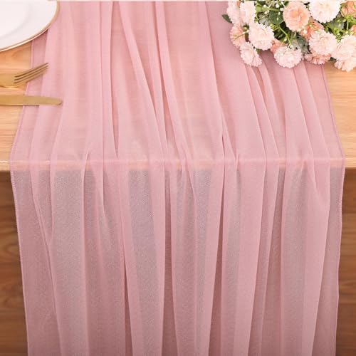 10FT Dusty Rose Chiffon Table Runner 30x120 Inches Sheer Table Runner Boho for Baby Shower Decorations Wedding Decor Birthday Party Decorations - color: Dusty Pink, size: 10FT × 1pc