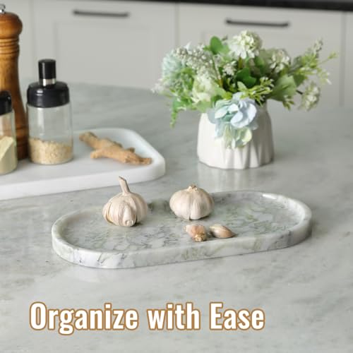 Koville African Natural Marble Tray, 12"x6" Vanity Decorative Tray for Countertop Organizer, Catchall Tray for Perfume, Candles, Jewelry Dish - color: Green Marble-bianco Palomino, size: 12" x 6" x 0.8"