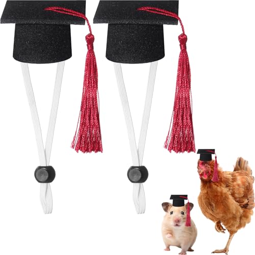 Eccliy 2 Pcs Pet Graduation Caps Mini Bachelor Hats with Tassel for Small Animal Guinea Pigs Hedgehog Bird Turtles Hamster Photo Props Graduation Holiday Festival Party Accessory(Red) - color: Red