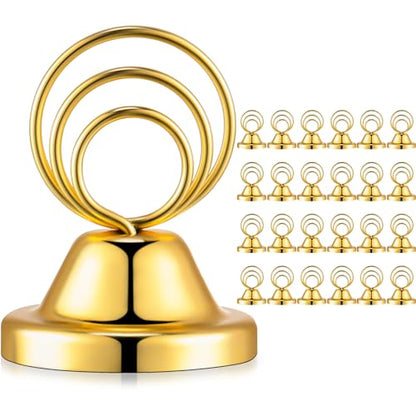 Fulmoon 24 Pcs Mini Table Number Holders Place Card Holders 1.5 Inch Steel Table Sign Stands for Wedding Graduation Reception Restaurant Home Photo Picture Office Memo(Gold) - color: Gold