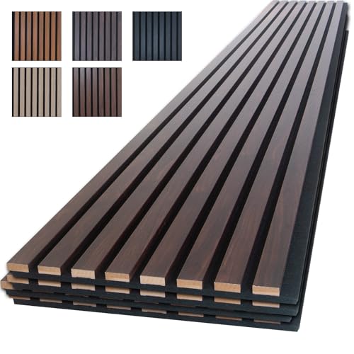 NeatiEase Wood Panels for Wall, 4-Piece 94.5" x 11" Soundproof Wood Slat Wall Panel for Interior Wall Decor Noise Cancelling, Acoustic Wall Panels, Sound Absorbing Panel (Dark Walnut) - color: Dark Walnut, size: 94.5" x 11"