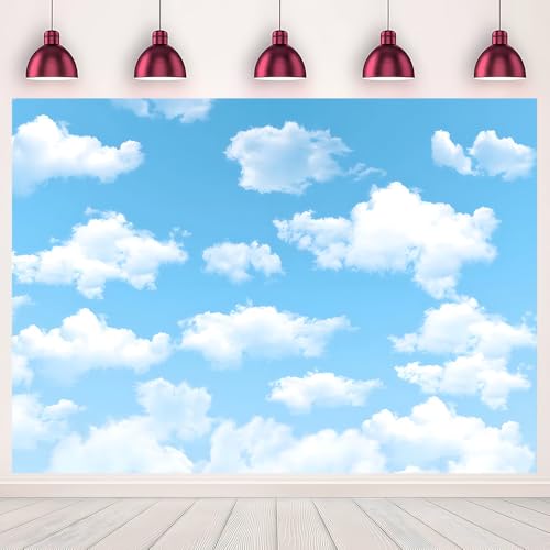 7x5FT Blue Sky White Clouds Photo Backdrop Natural Scenery Sunshine Theme Photography Background Wedding Newborn Baby Shower Kids Birthday Party Banner Decoration Supplies - size: 7x5FT