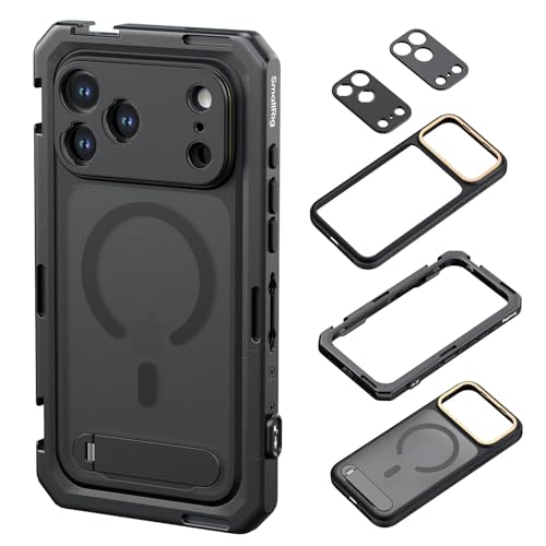 SMALLRIG Mobile Video Cage for iPhone 17 Pro, with Phone Case/TPU Soft Frame/T-Mount & 17mm Threaded Lens Backplate, Phone Video Rig for Videography Recording Vlog, Flagship Edition - 5542 - style: Flagship Cage