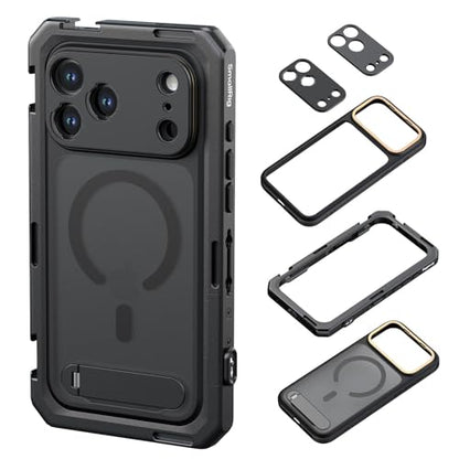 SMALLRIG Mobile Video Cage for iPhone 17 Pro, with Phone Case/TPU Soft Frame/T-Mount & 17mm Threaded Lens Backplate, Phone Video Rig for Videography Recording Vlog, Flagship Edition - 5542 - style: Flagship Cage