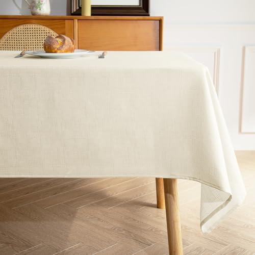 MikiUp Faux Linen Tablecloth - Slubby Textured Weaves Table Cloth for Rectangle Tables, Wrinkle Free Washable Fabric Table Cover for Dining, Farmhouse, Beige 60 x 84 Inch - color: L-beige, size: 84" x 60" (Rectangular)