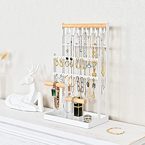 ProCase Jewelry Organizer Stand Necklace Organizer Earring Holder, 6 Tier Jewelry Stand Necklace Holder with 15 Hooks, Jewelry Tower Display Rack Storage Tree for Bracelets Earrings Rings -White - color: White