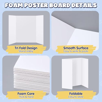 AKONEGE 3 Pack White Trifold Poster Board 24" x 16" Foam Core, Small Tri Fold Foam Poster Boards for Presentations, Science Fair Display, Photo Display, Office & School Projects, Event Exhibitions - size: 24" x 16"