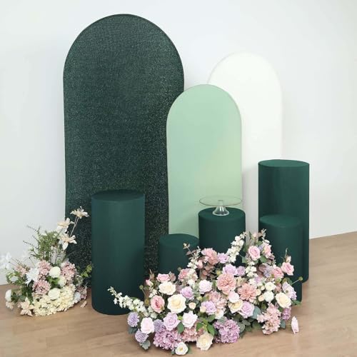 Efavormart Set of 5 | Hunter Emerald Green Spandex Cylinder Plinth Display Box Stand Covers, Stretchable Pedestal Pillar Prop Covers - 160 GSM - color: Hunter Green, size: Spandex Cylinder Covers