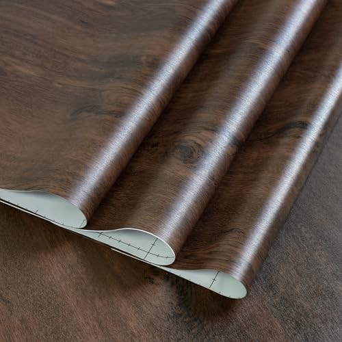 Dark Brown Wood Grain Wallpaper Walnut Contact Paper Peel and Stick Countertop Paper 16x354inch Air Guide Slot Design Matte Thicken Self-adhesive Waterproof Vintage Furniture Sticker Wood Vinyl Wrap - color: Dark Brown, size: 16" x 354"