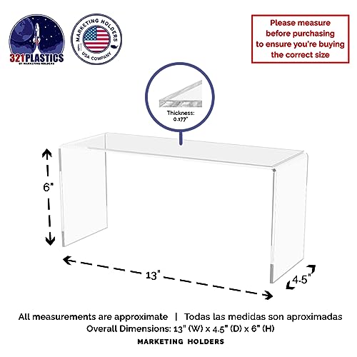 Marketing Holders 4 Pack Clear Acrylic Riser 13" Wide by 4.5" Deep Fixture Retail Jewelry Stores One Piece Reusable Ring Box Platform Lucite Throne Counter or Tabletop Pedestal - size: 13"W x 4.5"D x 6"H