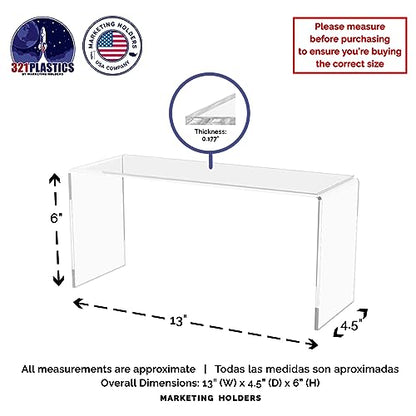 Marketing Holders 4 Pack Clear Acrylic Riser 13" Wide by 4.5" Deep Fixture Retail Jewelry Stores One Piece Reusable Ring Box Platform Lucite Throne Counter or Tabletop Pedestal - size: 13"W x 4.5"D x 6"H