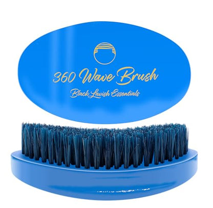 360 Wave Brush, Soft, Build Deeper Waves & Hard Boar Bristle, Curved Design, Black Lavish Essentials Signature (Medium-Hard Brush, Sky Blue) - color: Sky Blue, size: Medium-Hard