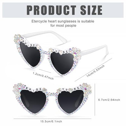 Etercycle Heart Sunglasses, Bride to Be Gifts Bachelorette Party Bride Sunglasses, Sparkly Diamond Glasses for Women Bachelorette Party - color: Laser Heart Diamond