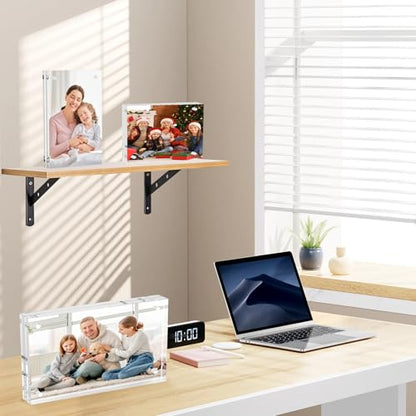 4x6 Acrylic Picture Frame 10 Pack, Clear Picture Frames Double Sided Magnetic Freestanding Photo Block Frame Desktop Display Floating Frameless Acrylic Frame Stand - size: 4"x6"