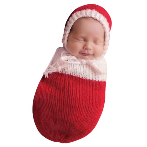 Newborn Christmas Photo Shoot Set Fashion Knitted Clothes baby Photography Prop - color: Red