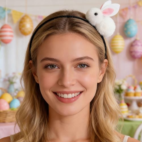 Pvoiue Easter Bunny Headband - Cute Plush Rabbit Hair Band for Women - color: White