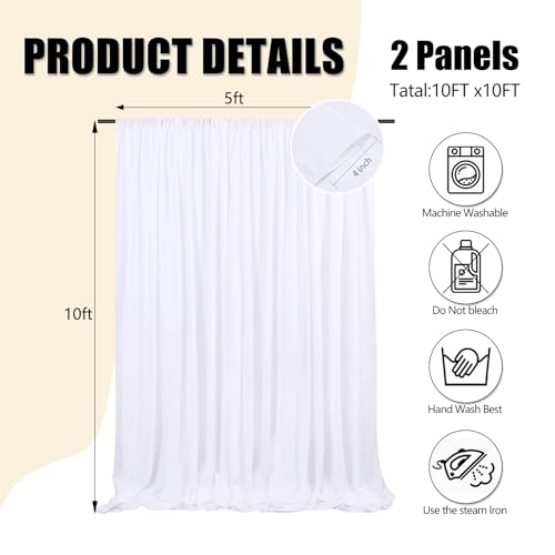 10ft x 10ft White Backdrop Curtains for Parties, Fabric Satin Background Curtain with Rod Pockets for Weddings, Birthday, Baby Shower, Photography, Graduation Party Backdrop Drapes, 2 Panels - color: White