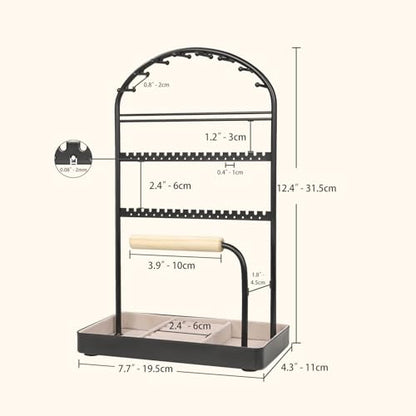 Saydear Multi-Functional Jewelry Holder Organizer Necklace Display Stand Velvet Lined Bar for Rings 2 Tier with 18 Hooks, 32 Earring Holes - Sturdy and Durable, Easy Organization Black - color: Black V1.0