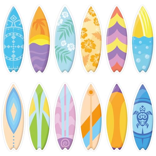 60 Pcs Surfboard Cutouts with Glue Points, Hawaii Summer Paper Cut Outs for Bulletin Board Classroom Decor Surf Party Decorations