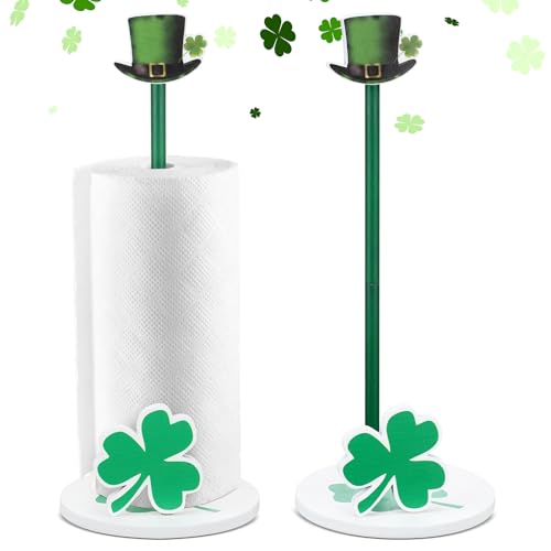 Namalu St. Patrick's Day Shamrock Paper Towel Holder with Round Base Rustic Shamrock Decor for Kitchen and Bathroom Fun Paper Towel Holder Kitchen Paper Towel Dispenser for Countertop Women Toilet - style: Shamrock