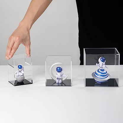 Clear Acrylic Boxes for Collectibles Display, Removable Countertop Storage Box Cube Organizer Stand Riser, Dustproof Protection Showcase for Crystals Minerals Slab Fossil Coral, 3x3x3Inch