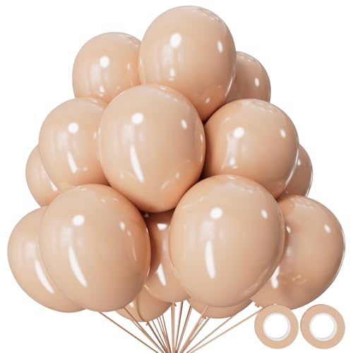 110pcs Nude Balloon 12 inch, Beige Latex Balloons for Birthday Party Baby Shower Wedding(with 2 Ribbons). - color: A08-nude, size: 12inch(normal)