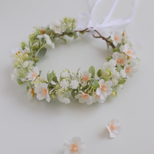 Vividsun Bridal Green Leaf flower Crown Eucalyptus Floral Headband Wedding Festivals Photo Props (I/white green) - color: I/white green