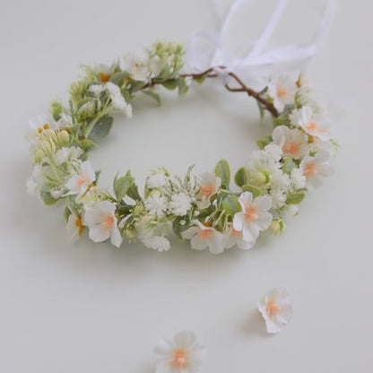 Vividsun Bridal Green Leaf flower Crown Eucalyptus Floral Headband Wedding Festivals Photo Props (I/white green) - color: I/white green