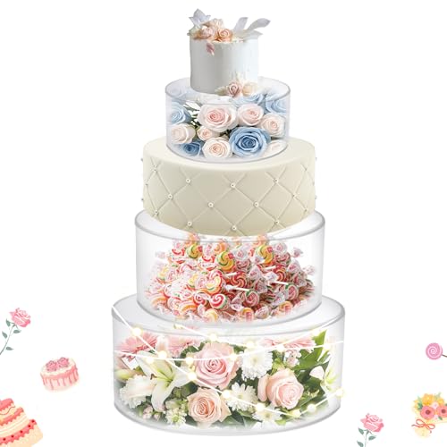 3Pcs Acrylic Cake Display Stand 6'' 8'' 10'' Round 3 Tier Clear Cylinder Cake Box for Wedding Birthday Party Decor(6 / 8 / 10 Inch) - size: 6 & 8 &10