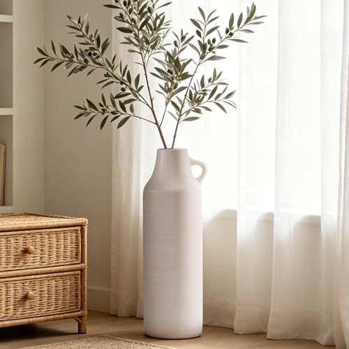 Mitt&Ditt Tall Floor Vase with Handles, 22.8 inch Large Flower Vase, Boho Decorative Pampas Grass Vases, Modern Ceramic Vase for Home Decor, Living Room, Table (White) - color: White-22.8"