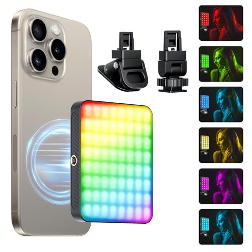 136 LED RGB Magnetic Selfie Light, gliship Portable 360° Full Color RGB Video Light Compatible with Magsafe Rechargeable Portable Clip Fill Light with 9 Lights Modes for Phone Camera Laptop Camera - color: RGB
