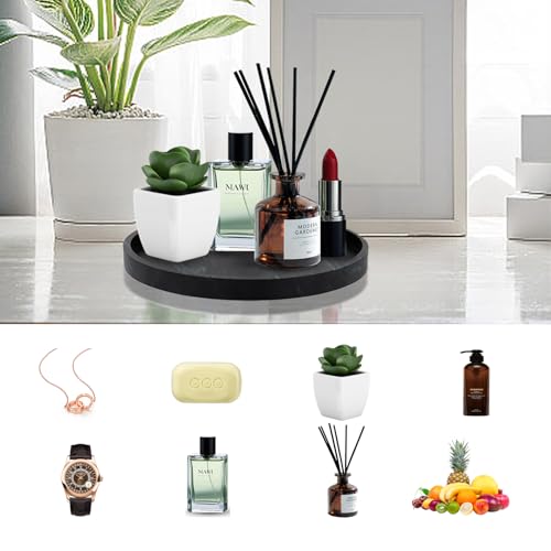 Silicone Bathroom 7" Tray Vanity Tray Trinket Tray for Scrubber, Lotion Bottles, Perfume, Jewelry, Candle, Key Trinket Ring (Black) - color: Black (Round)