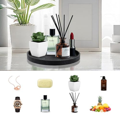 Silicone Bathroom 7" Tray Vanity Tray Trinket Tray for Scrubber, Lotion Bottles, Perfume, Jewelry, Candle, Key Trinket Ring (Black) - color: Black (Round)