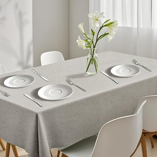 Rectangle Tablecloth Linen Texture Waterproof and Stain-Resistant Tablecloth, Kitchen Dining Table Decoration, 60 x 84 inch Fabric Natural Color - color: Nature, size: 84" x 60" (Rectangular)
