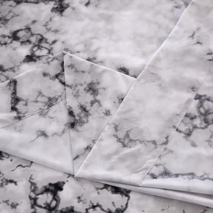 MAG Marble Bed Sheet, 4PC Black White and Gray, Full Size Modern Pattern Printed Bedding Sheet Set with 1 Top Flat & 1 Fitted Sheet with 2 Pillowcases, 14” Deep - color: White-marble, size: Full