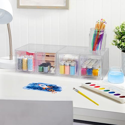 STORi Chloe Space-Saving Clear Drawer Organizer (4 Tall Drawers) Sort Office, Kitchen, Beauty Supplies, Makeup, Pens, Jewelry, Stationary, Made in USA - style: 3.5"W x 3.5"H Drawers (Set of 4)