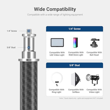 NEEWER Carbon Fiber Tripod Stand w Reversible Legs, 35"-102" Portable Lightweight Photography Light Stand for Strobe Softbox Ring Light Action Cam DSLR Streaming Recording, 6.6lb/3kg Max Load, ST260C - style: 260cm/1-Pack w/Reversible Legs