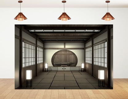 10x8ft Japanese Style Samurai Room Backdrop Katana Display Round Niche Photography Background for Cultural Event and Traditional Home Decor Tapestry Photo Booth Props - size: 10x8ft
