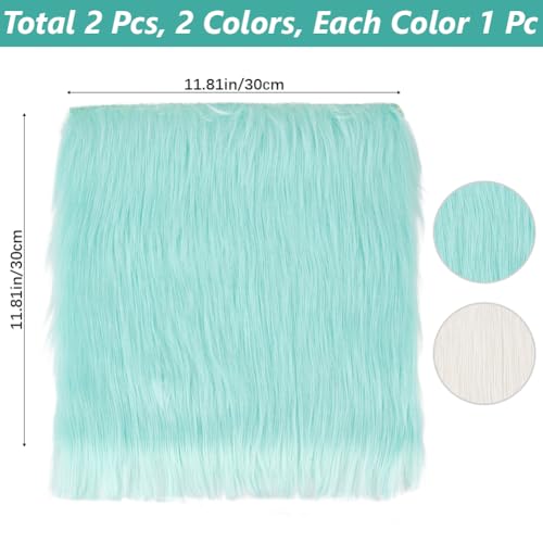 CREATCABIN 2 Packs Small Square Blue White Faux Fur Sheepskin Cushion Fluffy Plush Area Rug Small Product Photo Background 12’’ Luxury Photo Props for Tabletop Photography Jewelry Nail Art Home Decor - style: Blue & White