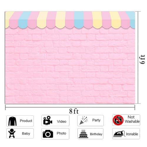 Pink Brick Wall Ice Cream Parlor Photography Background Princess Girl Kids Baby Girl Birthday Party Backdrops Dessert Cake Table Decor Props Supplies (8x6 FT) - size: 8x6 FT