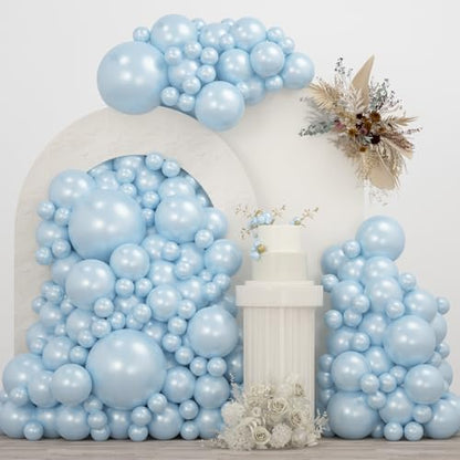 Double Pearl Blue Stuffed Balloons Different Size 115Pcs 5/10/12/18" Light Blue Balloon Arch Kit for Birthday Baby Shower Bridal Shower Engagement Ocean Under the Sea Frozen Theme Party - color: Pearl Blue